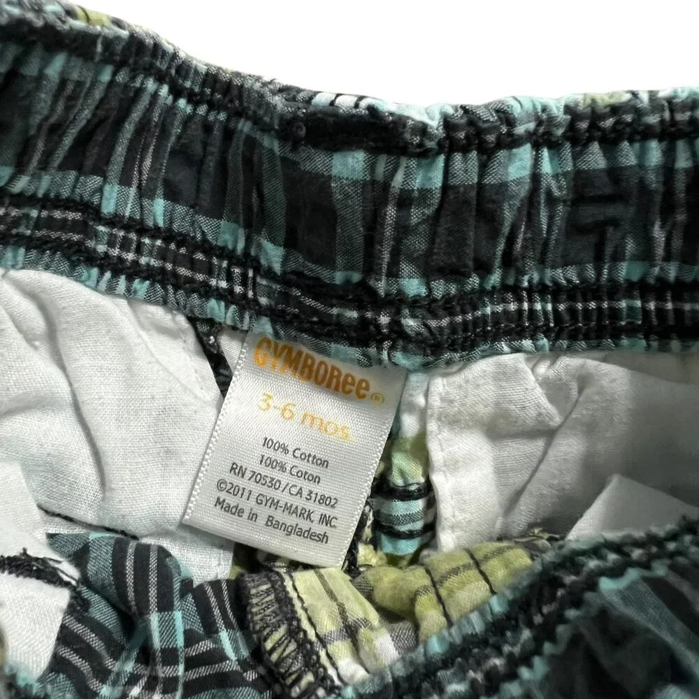 Gymboree 3-6m Green & Blue Madras Plaid Shorts